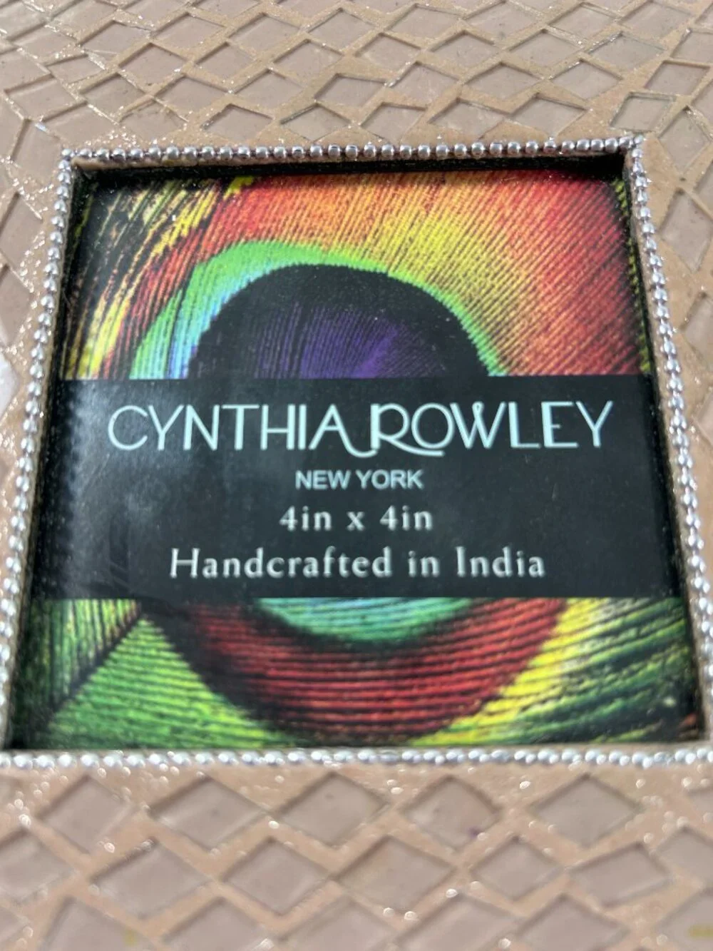 Cynthia Rowley 4x4 Picture Frame Set 2 Mosaic Beaded Photo Frames Tabletop
